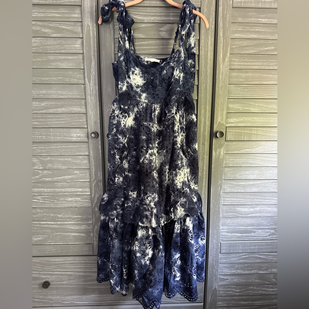 LoveShackFancy blue eyelet dress tie dye S